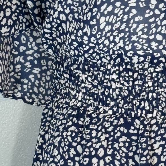 Agnes Orinda Navy White Print Midi Dress 4X Plus Size Smocked Waist Flowy - Picture 8 of 14